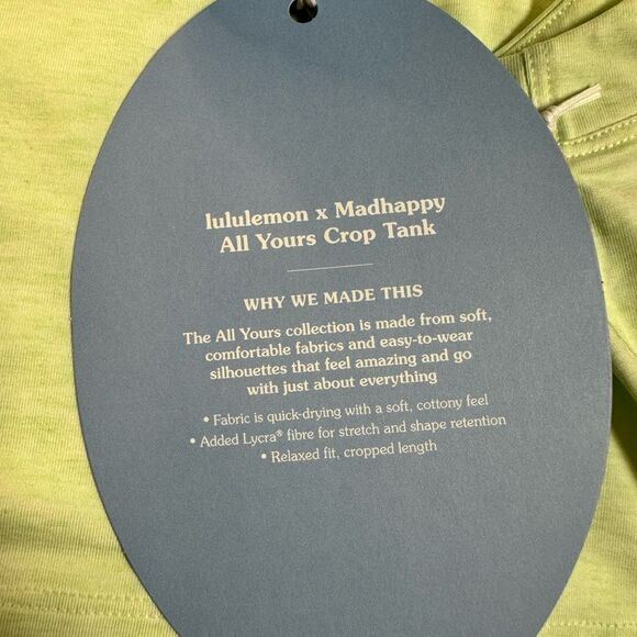 NWT Madhappy x Lululemon Women’s Mint Green “All Yours Crop Tank” Top - Size 2 - Picture 8 of 13